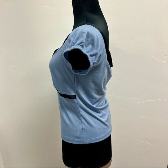 Vintage y2k Jonathan Martin top. Deep v neckline empire in blue and black szL - Picture 3 of 11